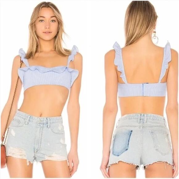 Majorelle Olga Blue Ruffle Gingham Crop Top - Picture 1 of 5